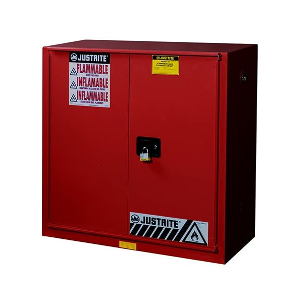 Sure-Grip® EX Combustibles Safety Cabinet for paint/ink, Cap. 40 gal., 3 shlvs, 1 bifld s/c dr, Red.