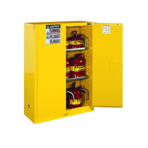 Sure-Grip® EX Safety CabinetCan Package, Cap. 45-gal. cabinet wcans, 2 shlvs, 2 sc doors, Yellow.