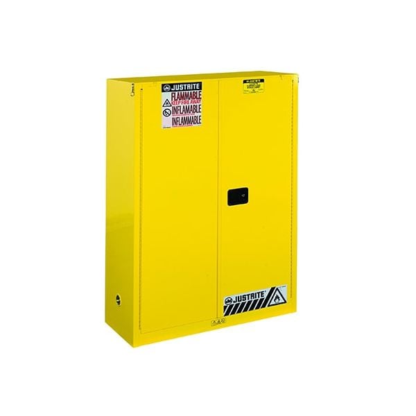 Sure-Grip® EX Combustibles Safety Cabinet for paint and ink, Cap. 60 gal., 5 shelves, 2 s/c dr, Yellow.