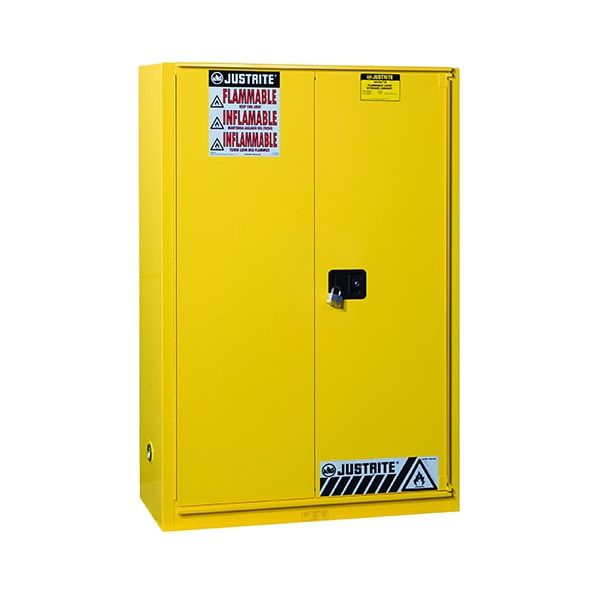 Sure-Grip® EX Combustibles Safety Cabinet for paint and ink, Cap. 60 gal., 5 shlvs, 1 bifld dr, Yellow.