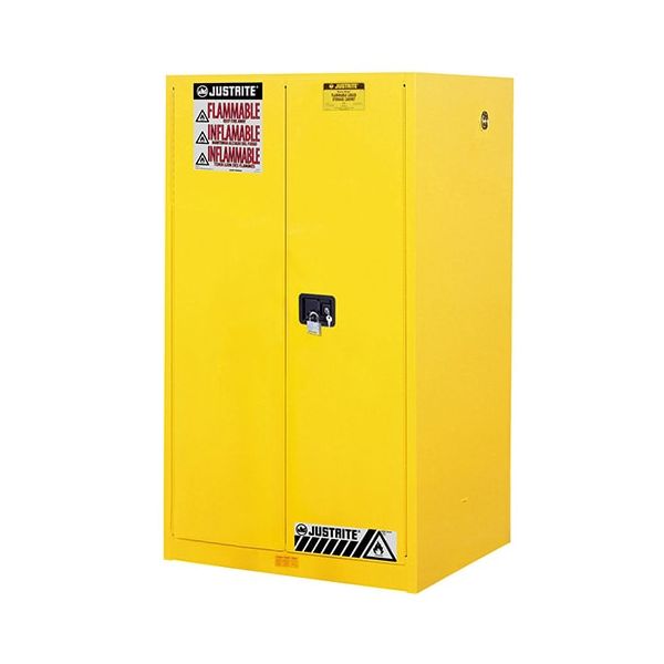Sure-Grip® EX Flammable Safety Cabinet, Cap. 60 gallons, 2 shelves, 2 manual-close doors, Yellow.