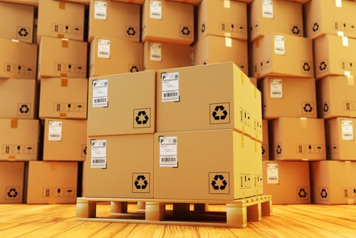 distribution warehouse with carboard shipping boxes