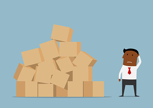 man looking at boxes graphic