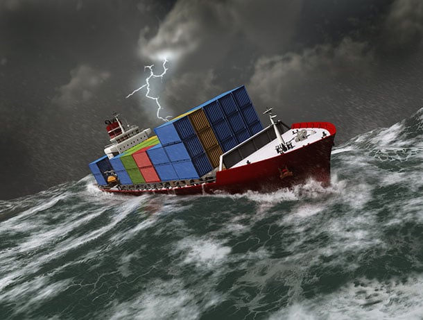 Cargo ship on a stormy sea