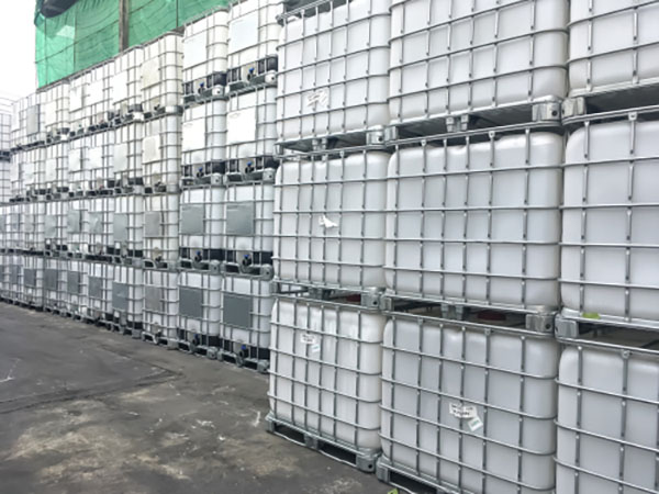 Stock of Intermediate Bulk Container for chemicals in Factory
