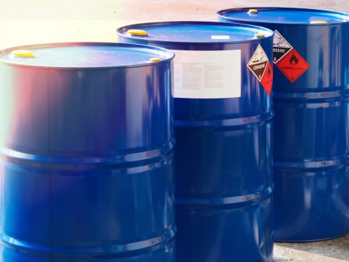 blue drums hazardous chemicals