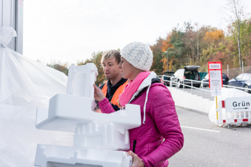 styrofoam packaging being inspected