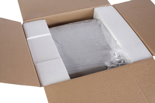 box packed with styrofoam