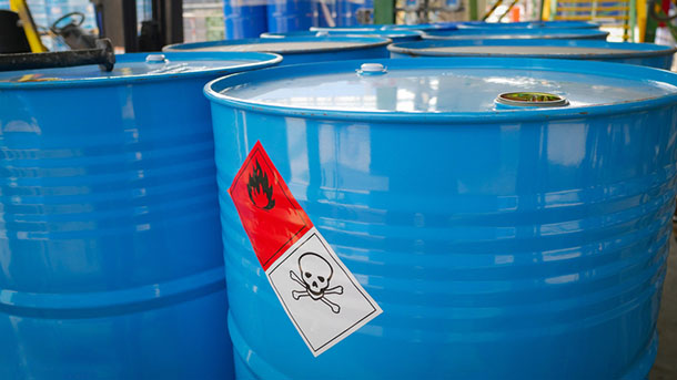 hazardous materials label on drum