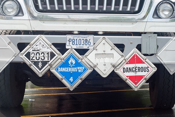 hazardous materials signs on truck
