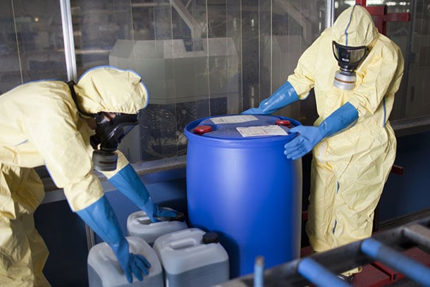a couple of experts disposing infested material