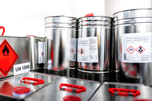 a group of metal containers for storing chemicals