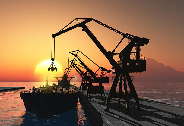 a tanker being loaded at port