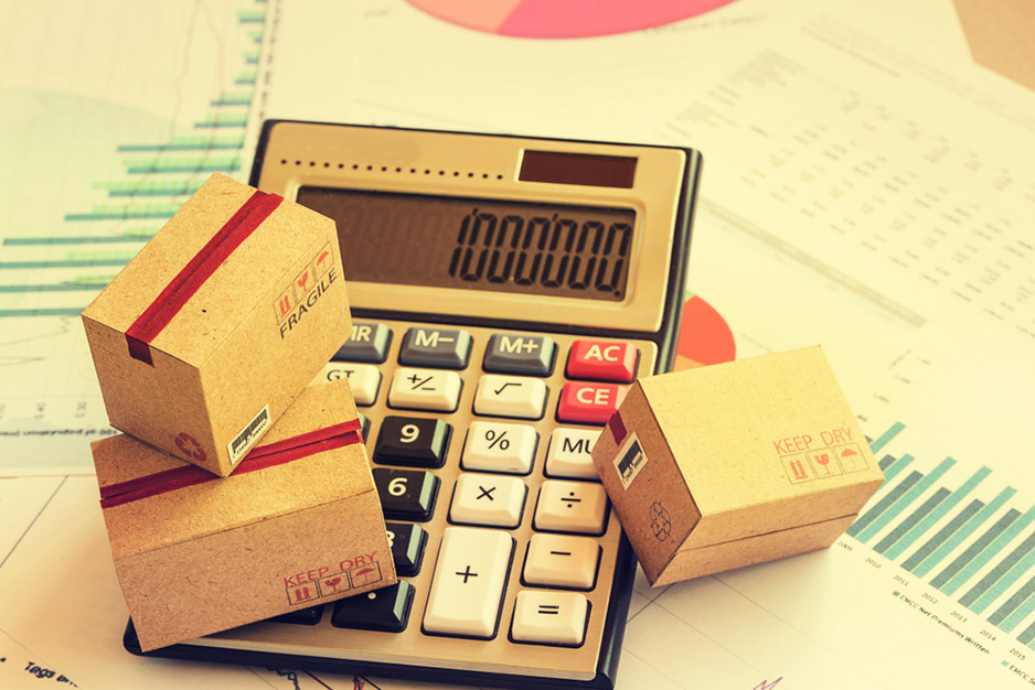 cardboard boxes and a calculater